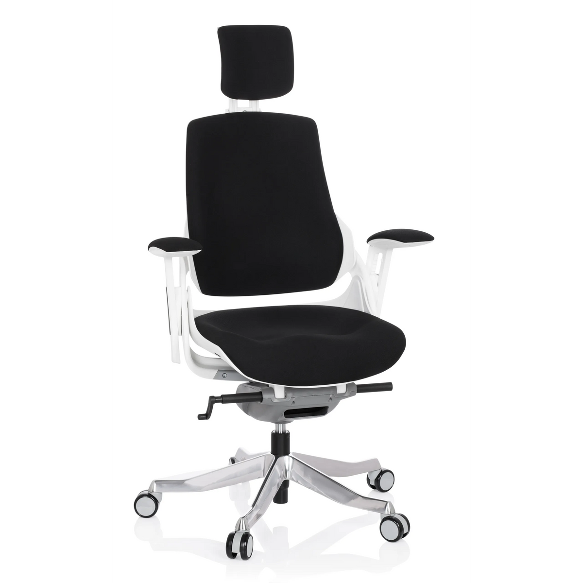 Siège de bureau de qualité professionnelle SPEKTRE noir avec appui-tête et base à cinq roulettes de hjh OFFICE – vue à 360° (vue de face 20°)