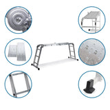 Échelle pliante en aluminium SOLID W3 avec vues détaillées des articulations, des marches antidérapantes et des pieds de hjh OFFICE