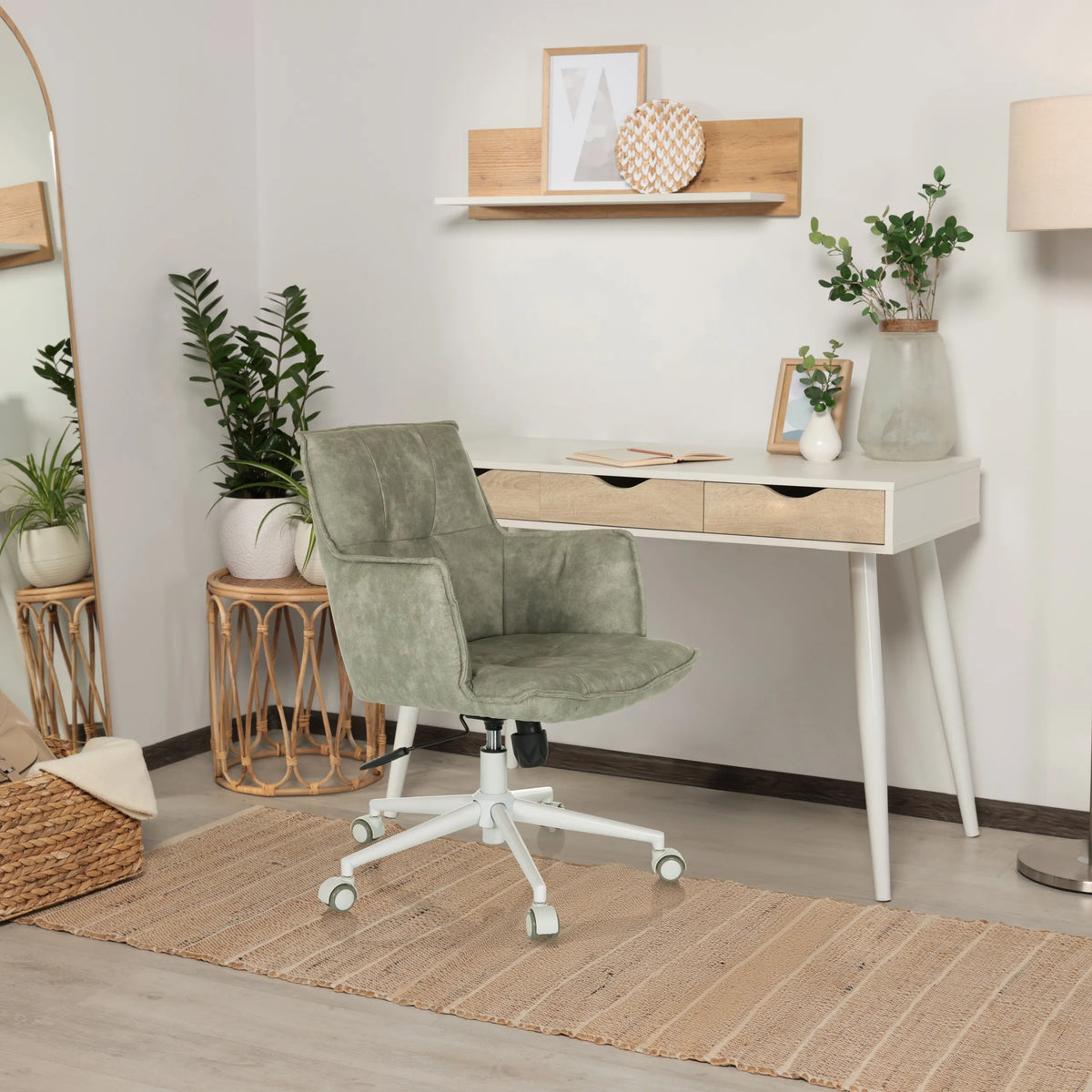 Siège de bureau à domicile SOLAO LIFE W gris avec revêtement en tissu et pied en étoile blanc à roulettes de hjh LIVING