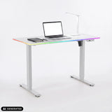 Bureau réglable en hauteur électriquement Worktime LED en blanc avec éclairage RGB et ordinateur portable de hjh OFFICE