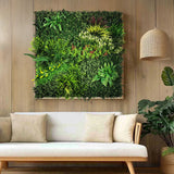 Tapis végétal vert LEAFLUXE 3D avec diverses plantes artificielles dans un cadre en bois de hjh LIVING