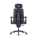 Vue arrière de la chaise de bureau LiberNovo Maxis Airflow en graphite avec dossier en maille et appuie-tête de Libernovo
