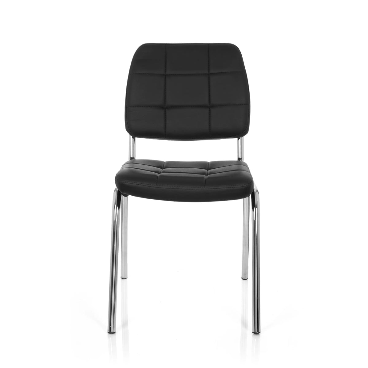 Chaise à quatre pieds PICENO V noire avec revêtement matelassé et structure en chrome de hjh OFFICE – vue à 360° (vue de face 0°)