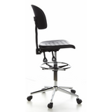 Chaise de comptoir noire TOP WORK 23 avec repose-pieds et piètement à cinq roulettes de hjh OFFICE – vue à 360° (vue de profil 100°)