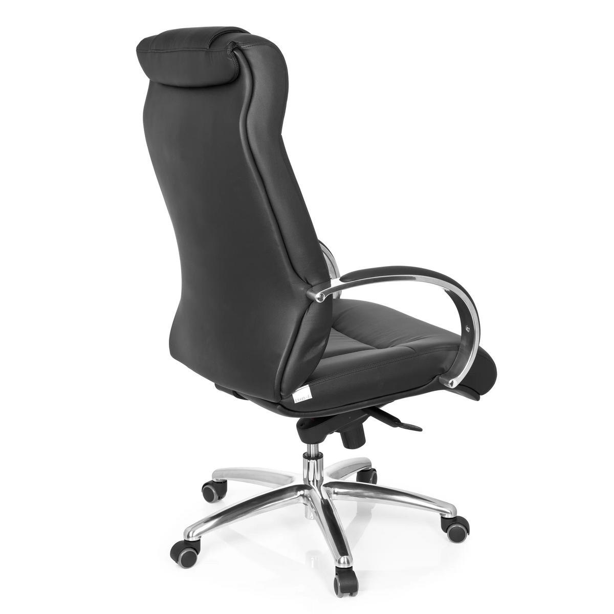 Siège pivotant XXL G 600 noir avec accoudoirs et base à cinq roulettes de hjh OFFICE – vue à 360° (vue de trois quarts arrière 120°)