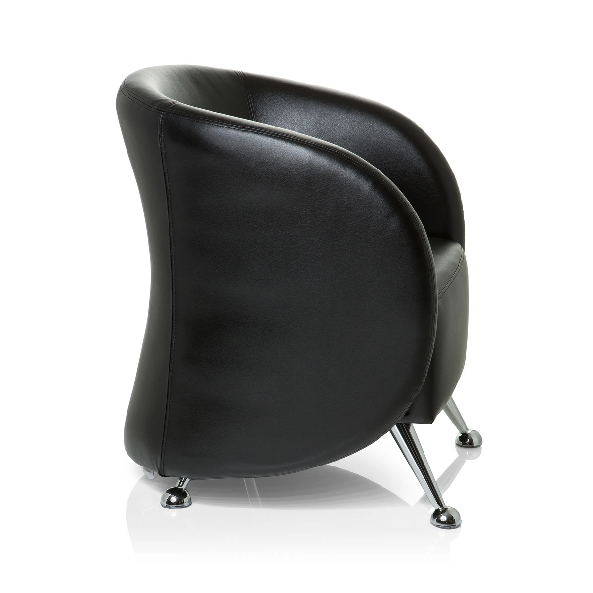 Fauteuil rembourré noir ST. LUCIA avec pieds en métal brillants de hjh OFFICE – vue à 360° (vue de profil 80°)