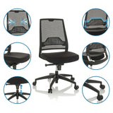 Siège de bureau de qualité professionnelle PORTO ECO I en noir avec dossier en maille, hauteur d'assise réglable et roulettes de hjh OFFICE