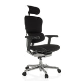 Siège de direction de luxe ERGOHUMAN GEN2 noir avec appui-tête, accoudoirs et pied à cinq roulettes de hjh OFFICE – vue à 360° (vue de trois quarts avant 45°)