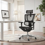 Siège de direction de luxe ERGOHUMAN SLIM ULTRA GEN2 noir avec dossier en maille et appui-tête dans un bureau à domicile lumineux de hjh OFFICE