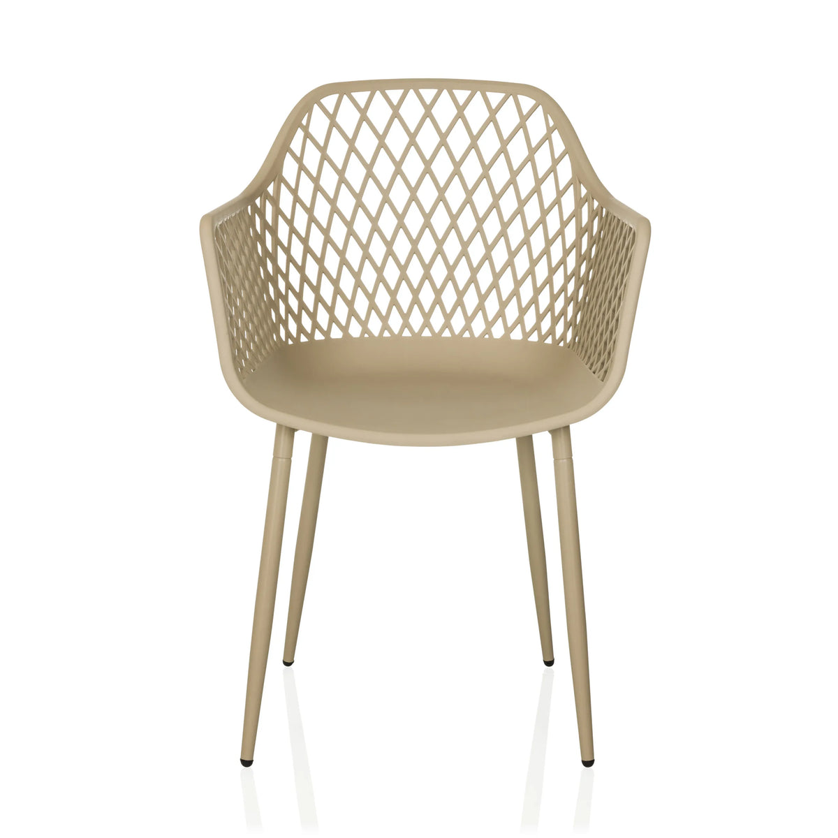 Chaise d'extérieur beige BEGIO L avec dossier en maille et quatre pieds de hjh LIVING – vue à 360° (vue de face 0°)
