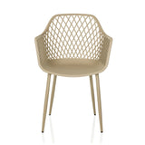 Chaise d'extérieur beige BEGIO L avec dossier en maille et quatre pieds de hjh LIVING – vue à 360° (vue de face 0°)