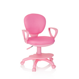 Chaise pivotante pour des enfants KID COLOUR rose avec accoudoirs et base à cinq roulettes de hjh OFFICE – vue à 360° (vue de face 20°)