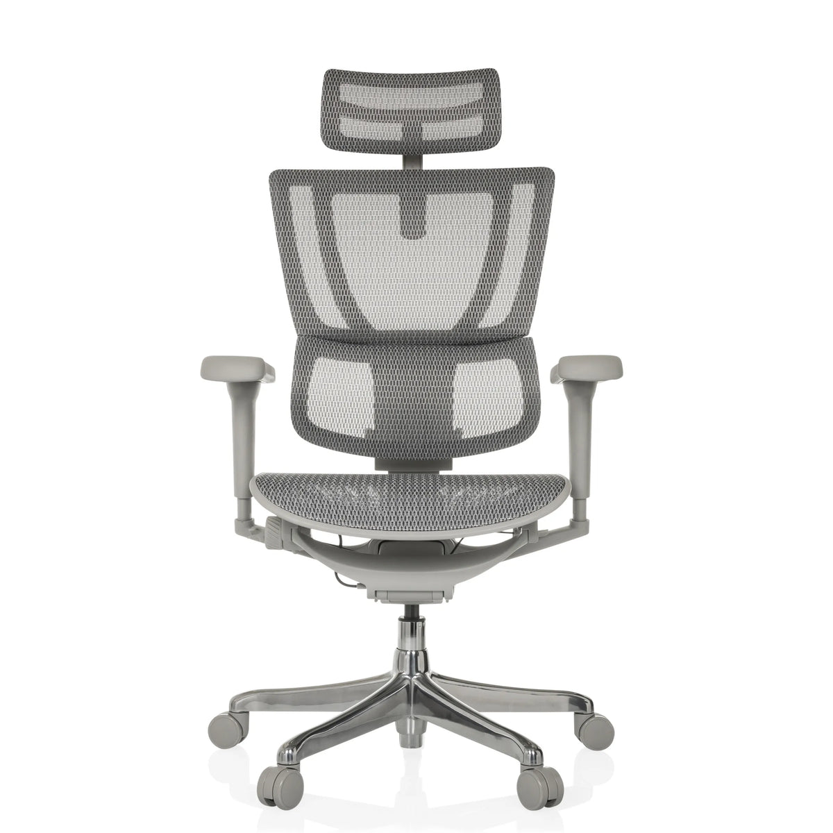 Siège de direction de luxe ERGOHUMAN SLIM ULTRA G GEN2 gris avec dossier en maille et étoile à cinq roulettes de hjh OFFICE – vue à 360° (vue de face 0°)