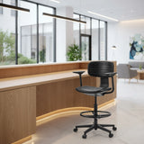 Chaise de comptoir TOP WORK B1 noire avec repose-pieds et roulettes de hjh OFFICE