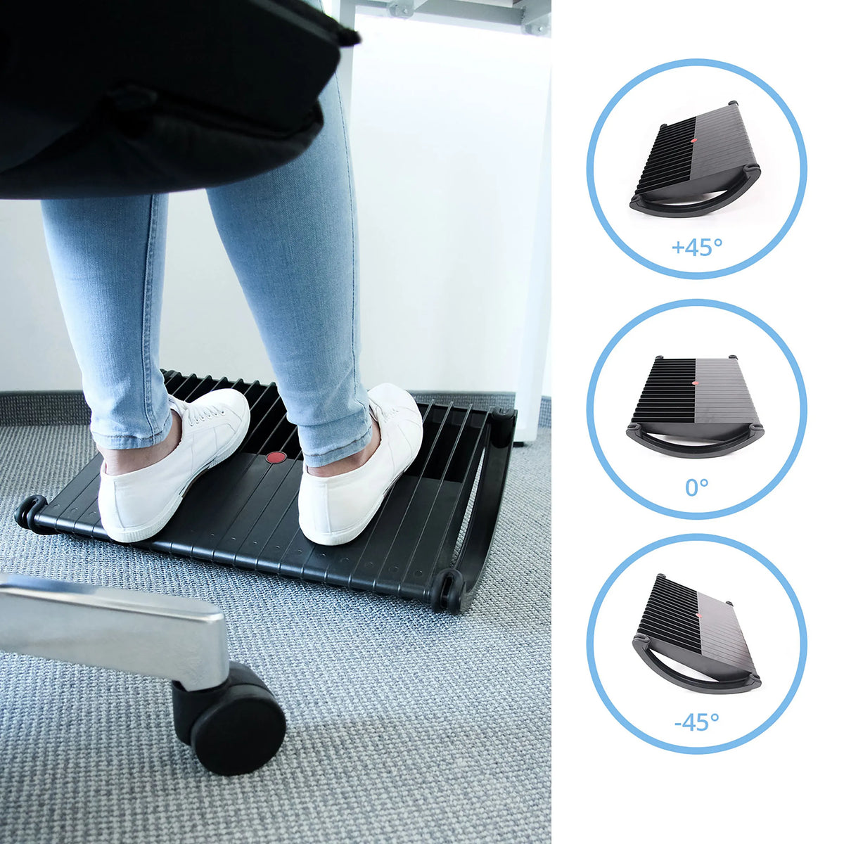 Repose-pieds PODI inclinable en noir avec différents angles de hjh OFFICE
