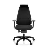 Siège de bureau haut de gamme GENIDIA BLACK noir avec revêtement en tissu et piètement à cinq roulettes de hjh OFFICE – vue à 360° (vue de face 0°)