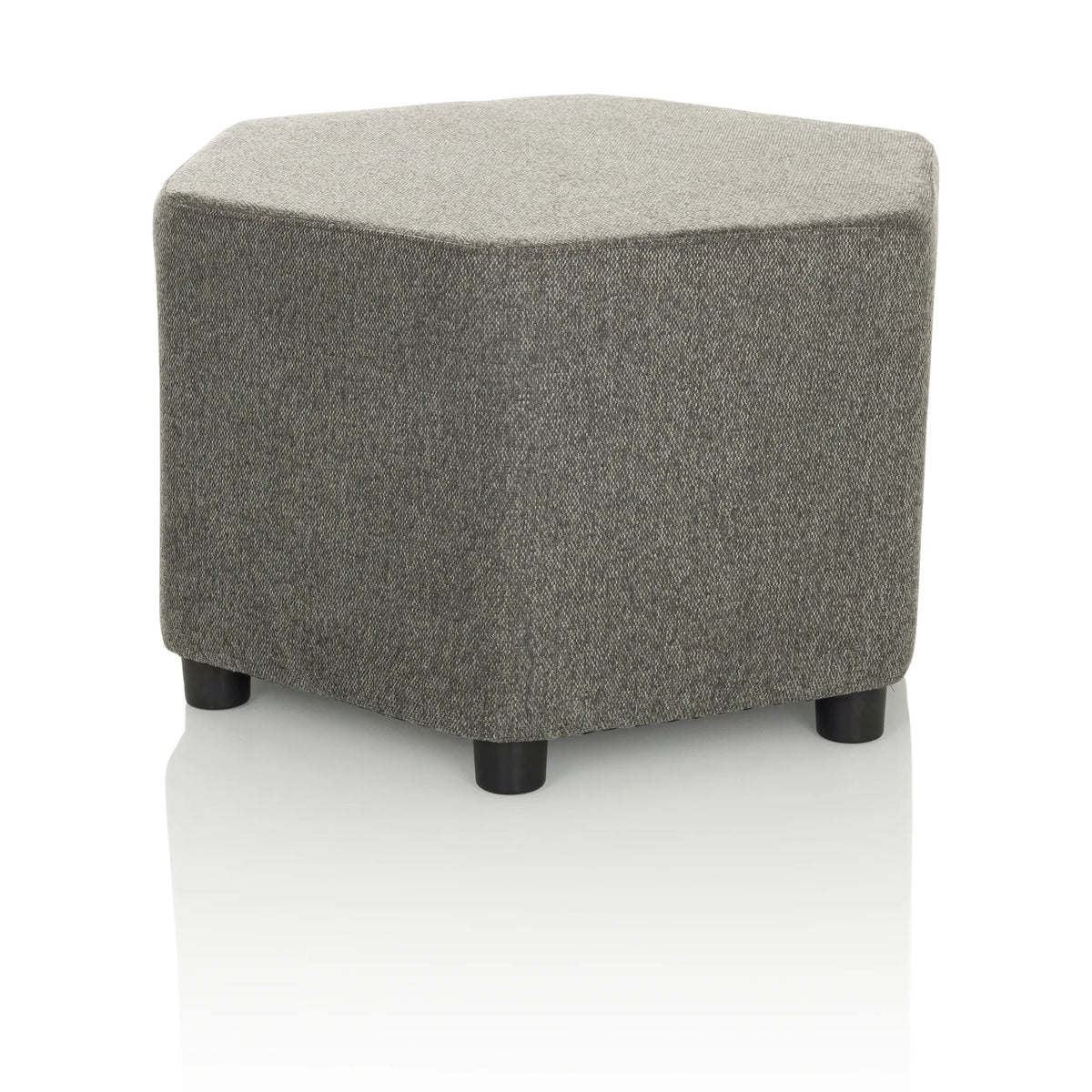 Tabouret rembourré gris BAREO de forme hexagonale et courts pieds noirs de hjh OFFICE – vue à 360° (vue de face 15°)