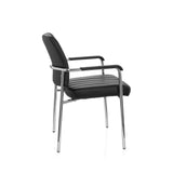 Chaise à quatre pieds SOMOS V noire avec revêtement en similicuir, rembourrage matelassé et accoudoirs de hjh OFFICE – vue à 360° (vue de profil 100°)