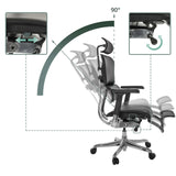 Réglage de l'inclinaison jusqu'à 90 degrés et repose-pieds extensible du siège de direction de luxe ERGOHUMAN PLUS LEGPRO GEN2 de hjh OFFICE