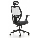 Siège de bureau de qualité professionnelle AIR-PORT noir, dossier maille, appui-tête et base à 5 roulettes de hjh OFFICE – vue à 360° (vue de trois quarts avant 40°)
