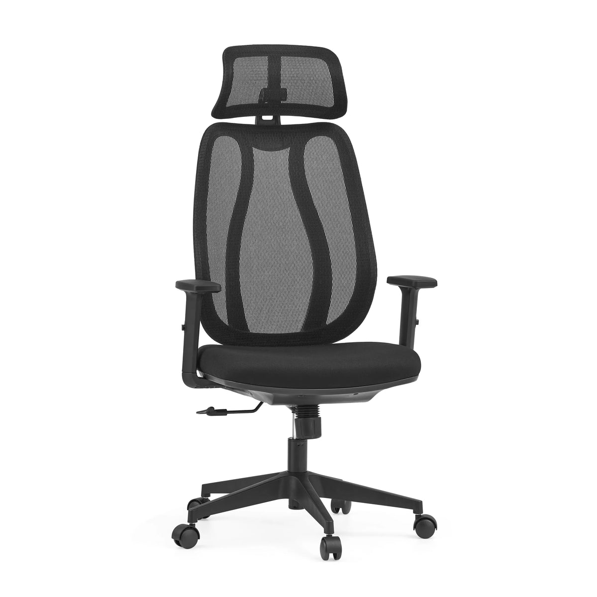 Siège de bureau de qualité professionnelle Filaro noir avec dossier en maille, appui-tête et piètement à cinq roulettes de hjh OFFICE – vue à 360° (vue de face 15°)