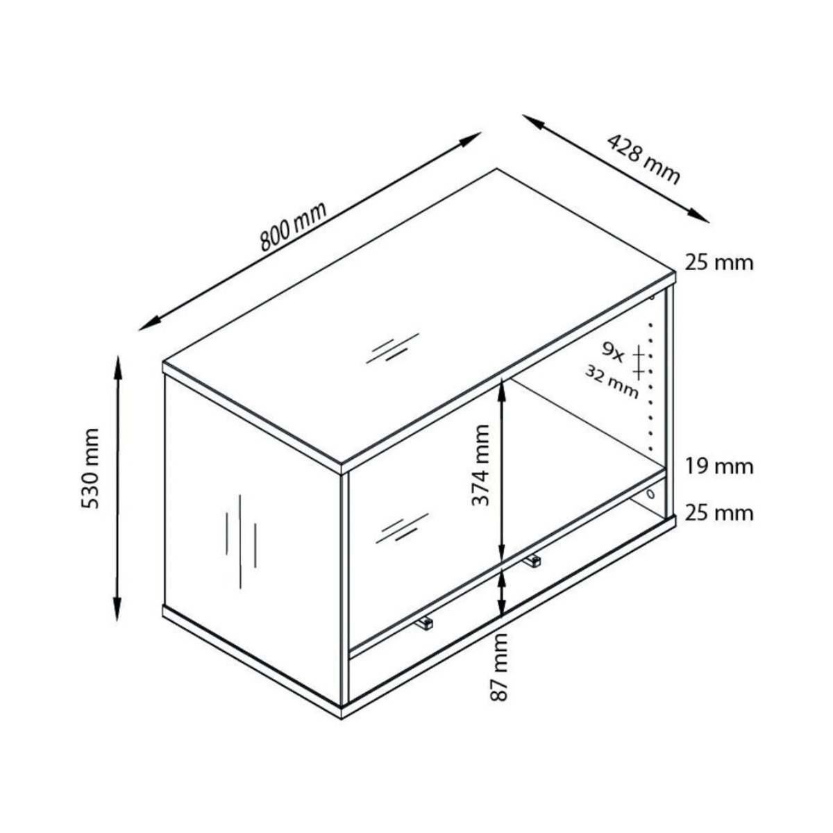 Dessin technique du Caisson stationnaire SIGNA SCA1 de 800 × 428 mm de hjh OFFICE PRO