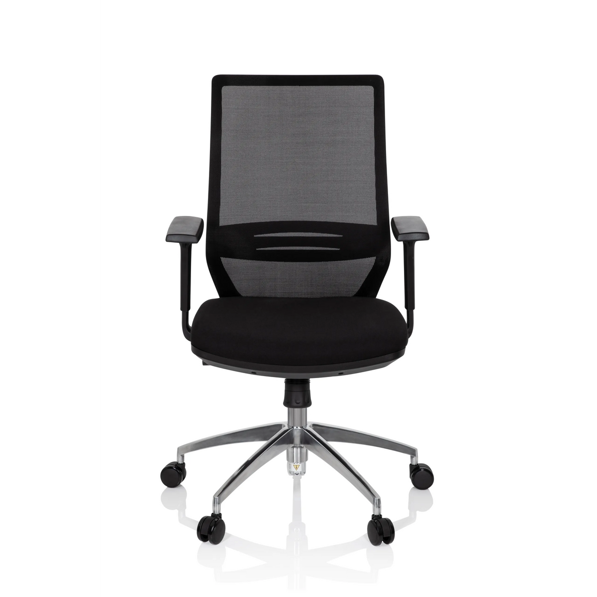 Siège de bureau de qualité professionnelle PROFONDO noir avec dossier en maille et piètement à cinq roulettes de hjh OFFICE – vue à 360° (vue de face 0°)