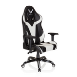 Fauteuil Gamer PROMOTER I noir et blanc avec accoudoirs et base à cinq roulettes de hjh OFFICE – vue à 360° (vue de trois quarts avant 40°)