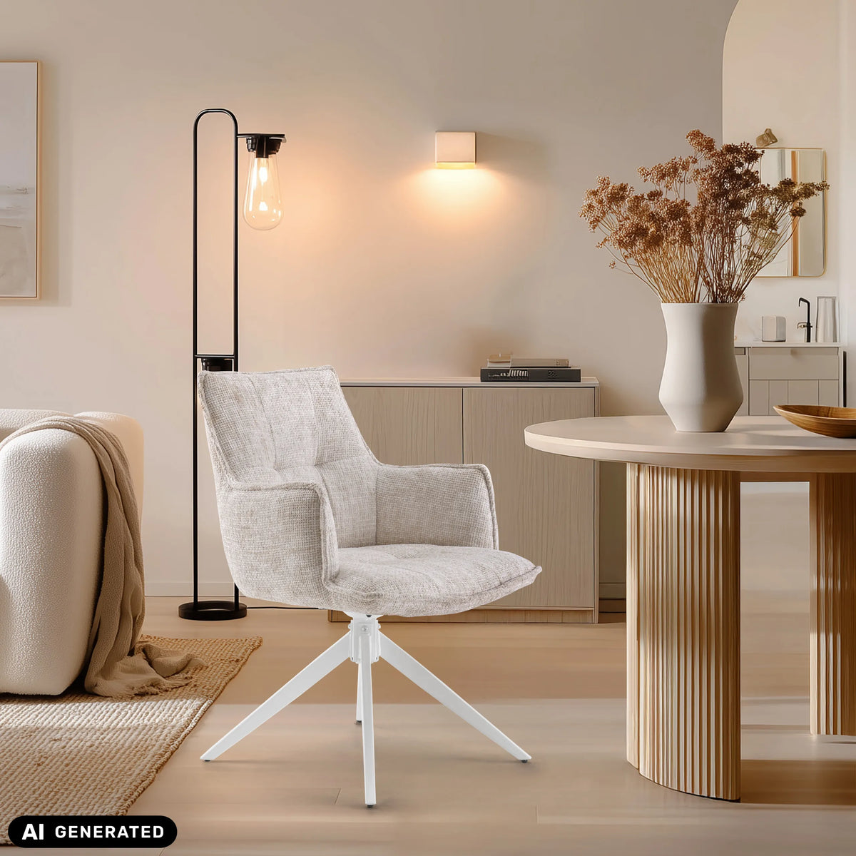 Chaise de salle à manger Tavaro beige avec piètement étoile blanc de hjh LIVING (image générée par IA)