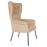 Fauteuil rembourré beige HAVENIO avec capitonnage, accoudoirs et pieds en métal noir de hjh LIVING – vue à 360° (vue de trois quarts avant 60°)