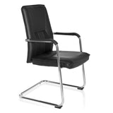 Chaises cantilever TILA noires avec accoudoirs et structure chromée de hjh OFFICE – vue à 360° (vue de trois quarts avant 60°)