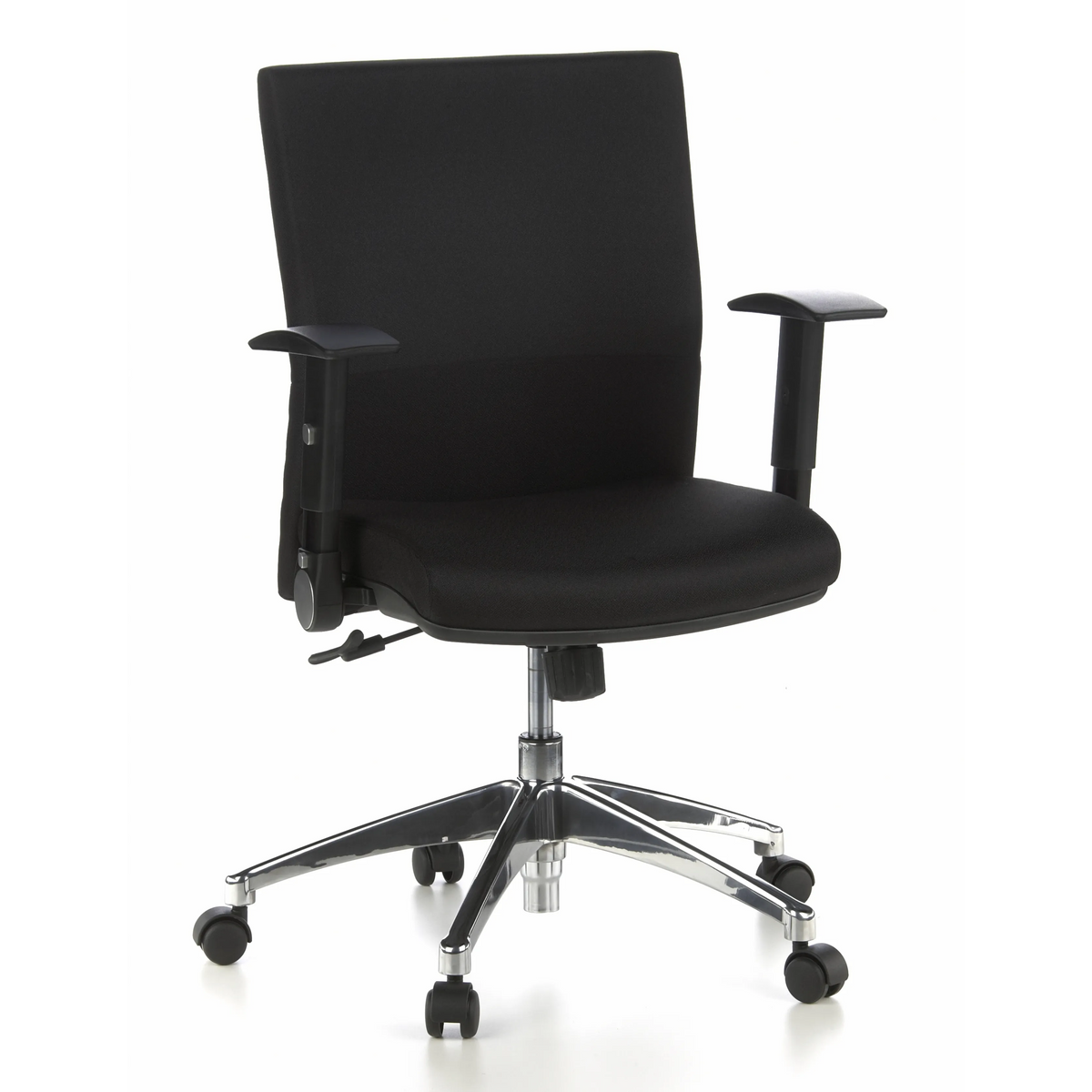 Siège de bureau de qualité professionnelle LAGUNA PRO noir avec accoudoirs et piétement à cinq roulettes de hjh OFFICE – vue à 360° (vue de face 20°)