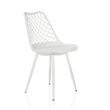 Chaise d'extérieur blanche BEGIO S avec dossier en grille et quatre pieds de hjh LIVING – vue à 360° (vue de trois quarts avant 45°)