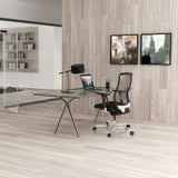 Siège de bureau haut de gamme FOUNTAINE en noir avec dossier en maille et roulettes de hjh OFFICE