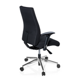 Siège de bureau de qualité professionnelle PRO-TEC 250 noir avec accoudoirs et pied à cinq roulettes de hjh OFFICE – vue à 360° (vue de trois quarts arrière 120°)