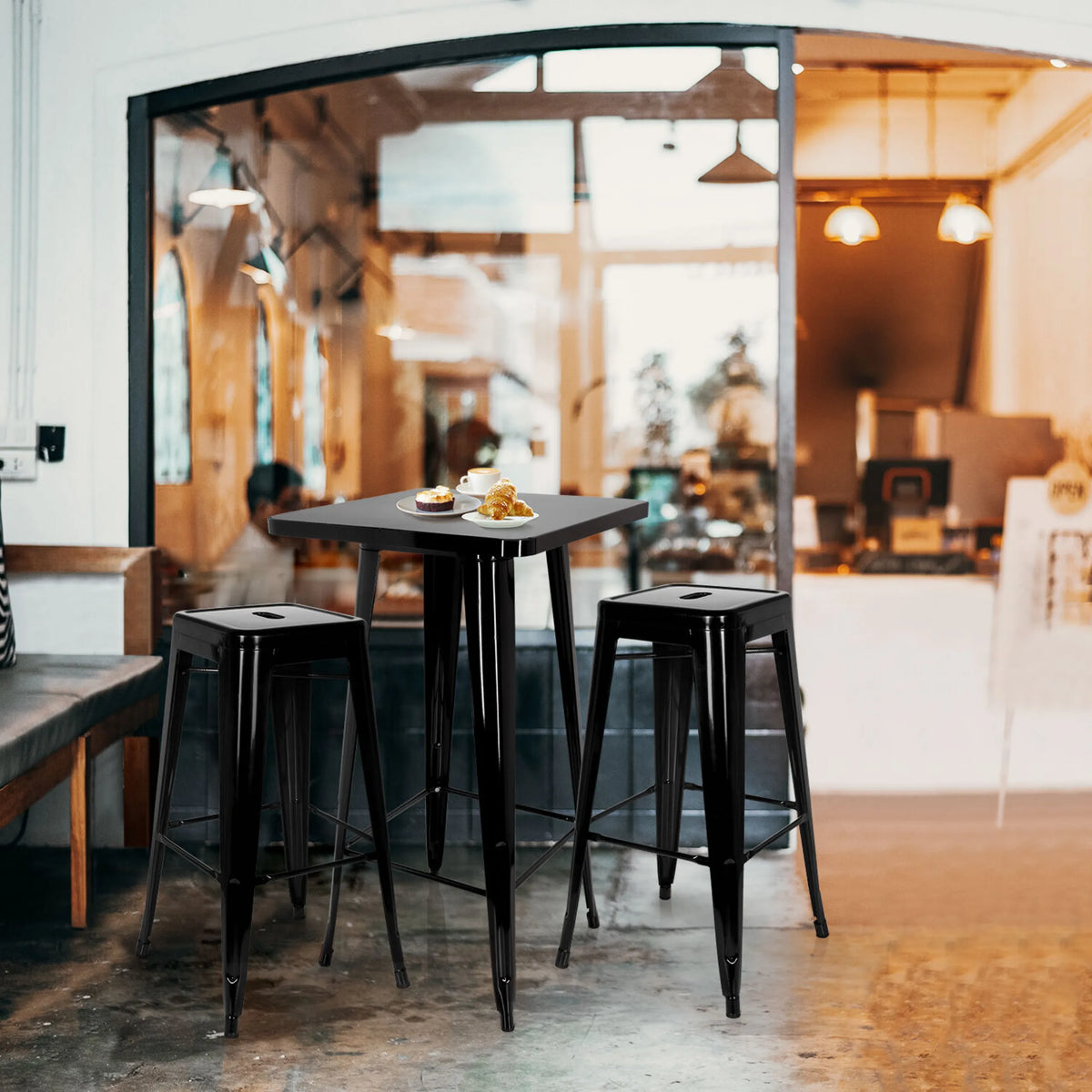 Table de bar noire VANTAGGIO HIGH T avec deux tabourets assortis de hjh OFFICE