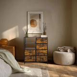 Commode RAGALA en chêne fumé avec structure en métal noir et six tiroirs de hjh LIVING