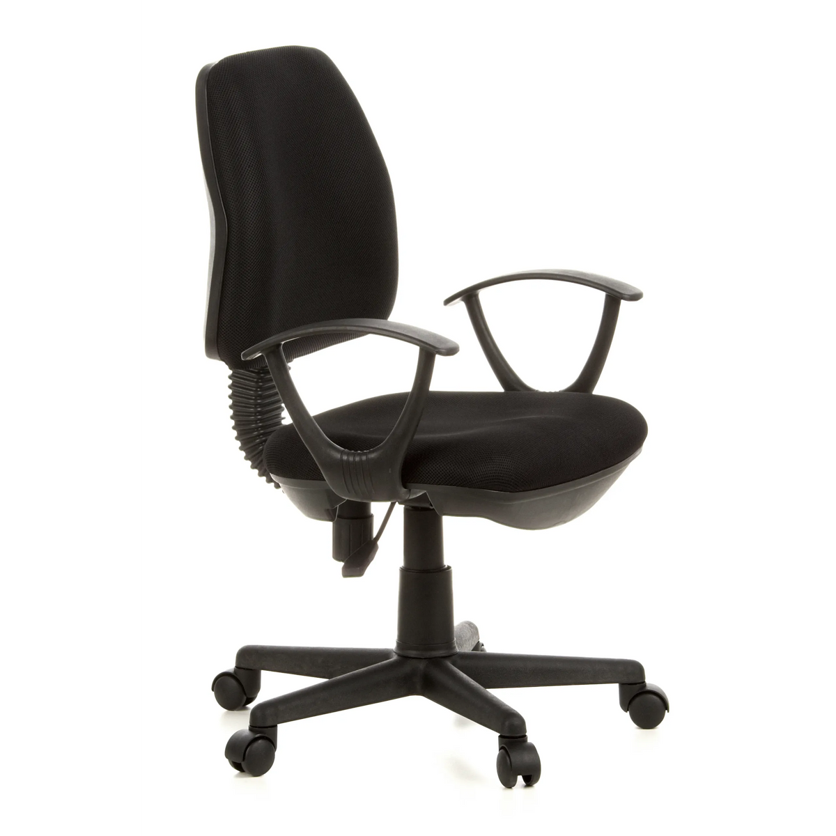 Siège de bureau à domicile CITY 10 noir avec dossier en maille, accoudoirs et base à cinq roulettes de hjh OFFICE – vue à 360° (vue de trois quarts avant 60°)