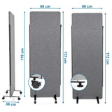 Dessin coté de la Cloison de séparation FLEXMIUT de 177 × 60 cm avec roulettes de hjh OFFICE