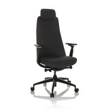 Siège de bureau de qualité professionnelle YUCANO noir, dossier maille, appuie-tête et base à 5 roulettes de hjh OFFICE – vue à 360° (vue de trois quarts avant 30°)