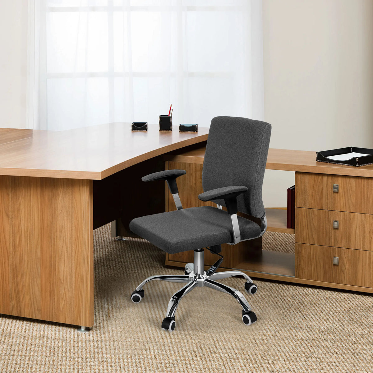 Siège de direction pour bureau à domicile CHARLES I gris foncé avec accoudoirs et pied en étoile à roulettes de hjh OFFICE