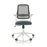 Siège de bureau à domicile MIKO W ECO gris avec dossier en maille et piètement blanc à cinq roulettes de hjh OFFICE – vue à 360° (vue de face 0°)