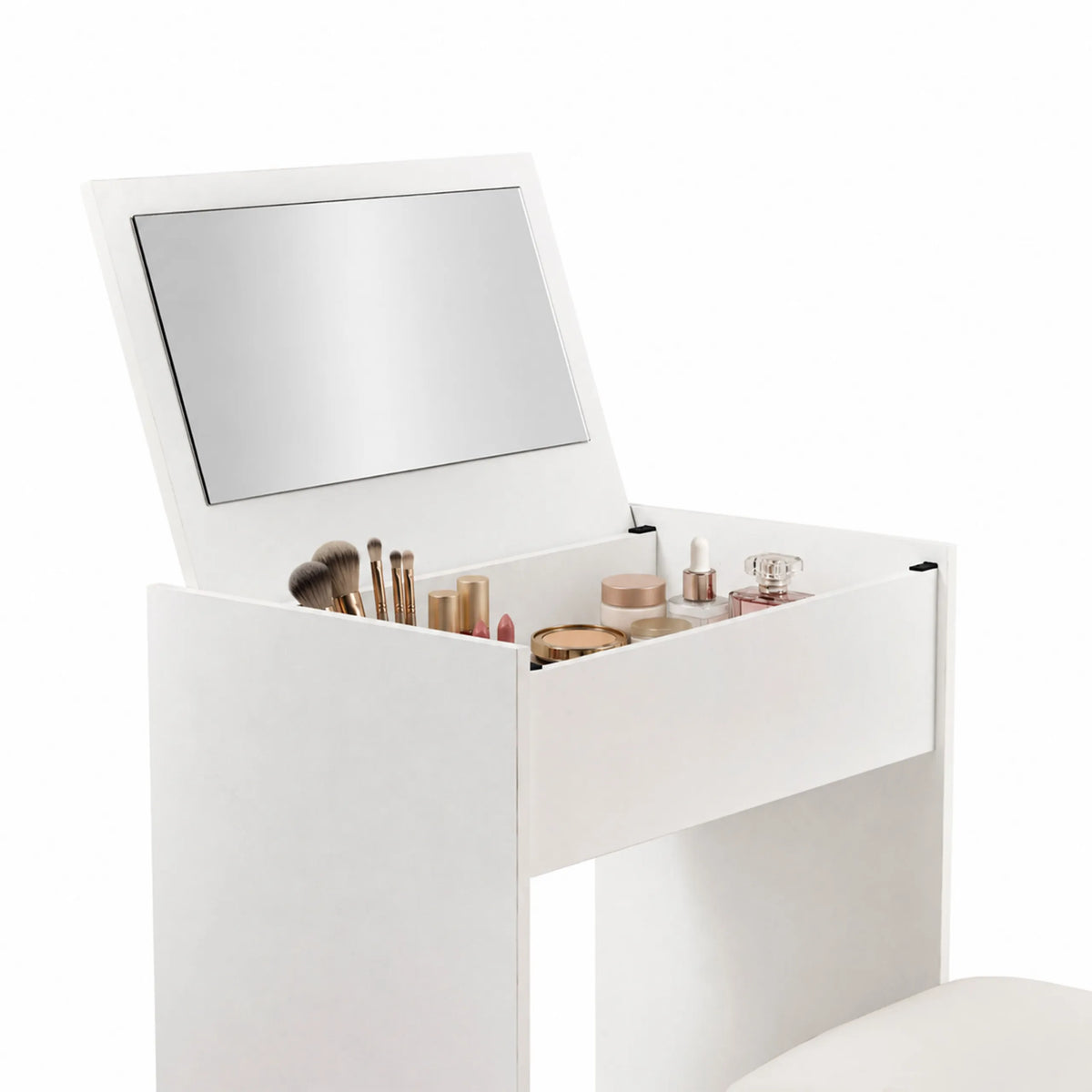 Miroir de maquillage Glamdesk ouvert en blanc avec compartiment intégré pour accessoires de maquillage de hjh LIVING