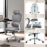 Appuie-tête réglable, accoudoirs et vérin du siège de bureau professionnel Ergomy WF 2 de hjh OFFICE (image générée par IA)