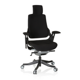 Siège de bureau de qualité professionnelle SPEKTRE BLACK noir avec appui-tête, accoudoirs et base à roulettes de hjh OFFICE – vue à 360° (vue de face 20°)