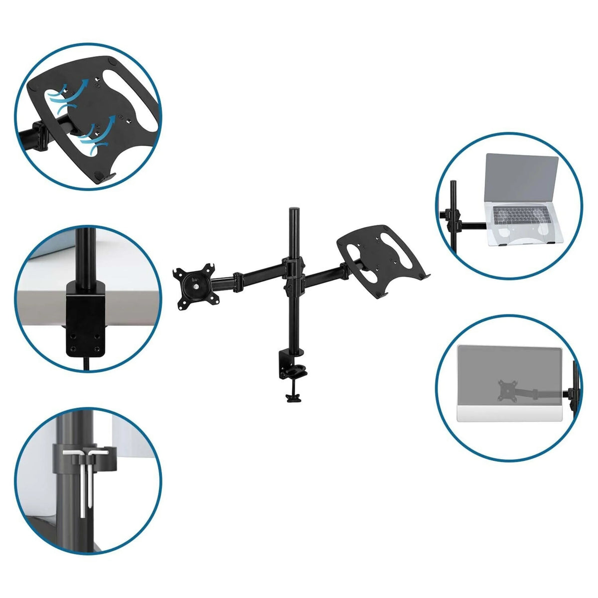 Fixation pour écran noire VM-MH2 avec support pour ordinateur portable et fixation de bureau de hjh OFFICE