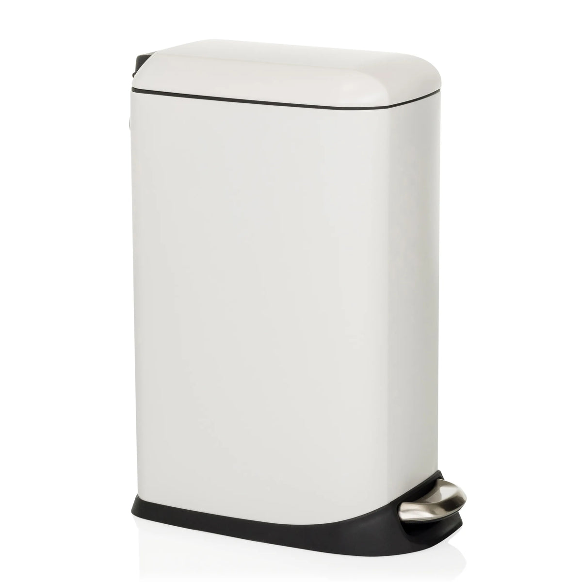 Poubelle CLEAN SLIM blanche avec pédale et couvercle arrondi de hjh OFFICE – vue à 360° (vue de trois quarts avant 60°)