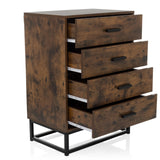 Commode marron VINSTRA avec quatre tiroirs ouverts et structure en métal noir de hjh LIVING