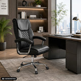 Siège de bureau à domicile Relax Prestio noir avec motif surpiqué et piètement chromé dans un bureau de MyBuero