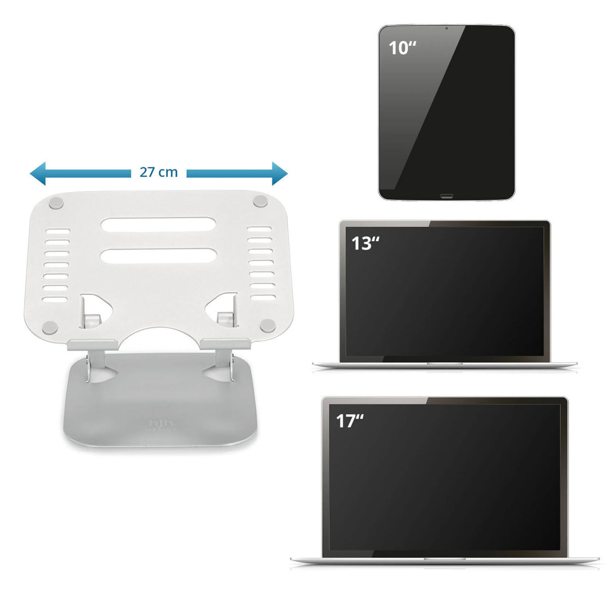 Support pour ordinateur portable LAPTOP STAND en argent d'une largeur de 27 cm pour appareils de 10 à 17 pouces de hjh OFFICE